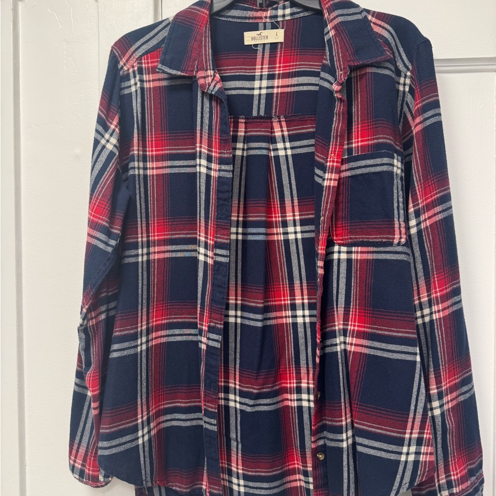 Hollister Navy and Red Plaid Shirt